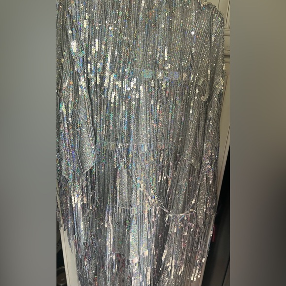 Dolls Kill Club Exx Glam All Night Sequin Fringe Duster Holo Bling Sz XS - Picture 9 of 10